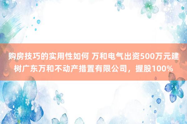 购房技巧的实用性如何 万和电气出资500万元建树广东万和不动产措置有限公司，握股100%