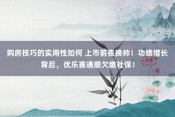 购房技巧的实用性如何 上市前夜换帅！功绩增长背后，优乐赛通顺欠缴社保！