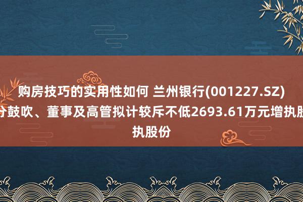 购房技巧的实用性如何 兰州银行(001227.SZ)部分鼓吹、董事及高管拟计较斥不低2693.61万元增执股份