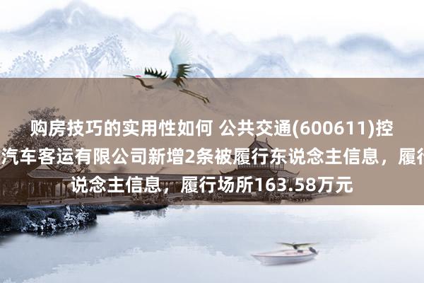 购房技巧的实用性如何 公共交通(600611)控股的上海奉贤公共汽车客运有限公司新增2条被履行东说念主信息，履行场所163.58万元