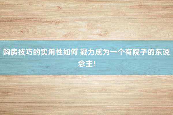 购房技巧的实用性如何 戮力成为一个有院子的东说念主!