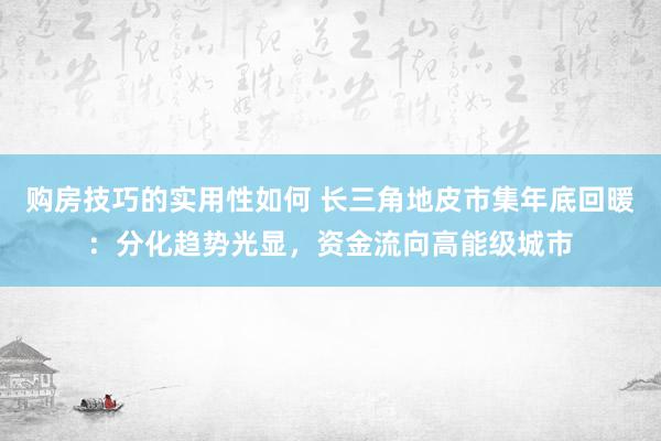 购房技巧的实用性如何 长三角地皮市集年底回暖：分化趋势光显，资金流向高能级城市