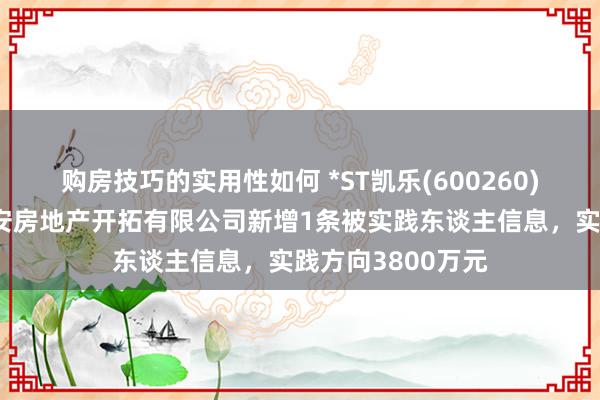 购房技巧的实用性如何 *ST凯乐(600260)控股的湖南盛长安房地产开拓有限公司新增1条被实践东谈主信息，实践方向3800万元