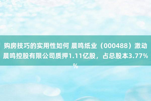 购房技巧的实用性如何 晨鸣纸业（000488）激动晨鸣控股有限公司质押1.11亿股，占总股本3.77%