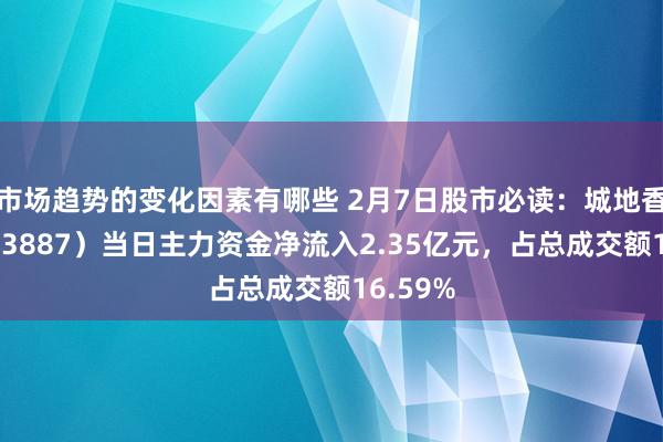 市场趋势的变化因素有哪些 2月7日股市必读：城地香江（603887）当日主力资金净流入2.35亿元，占总成交额16.59%