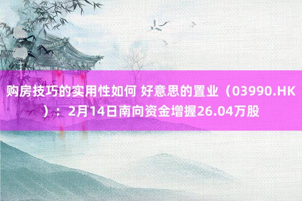 购房技巧的实用性如何 好意思的置业（03990.HK）：2月14日南向资金增握26.04万股