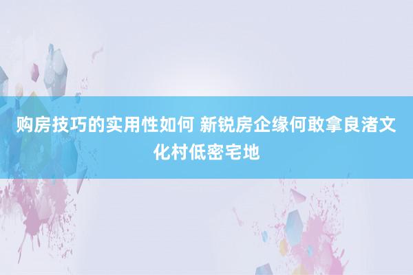 购房技巧的实用性如何 新锐房企缘何敢拿良渚文化村低密宅地