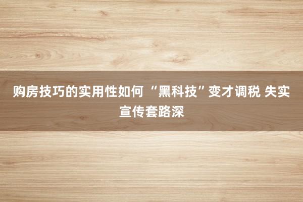 购房技巧的实用性如何 “黑科技”变才调税 失实宣传套路深