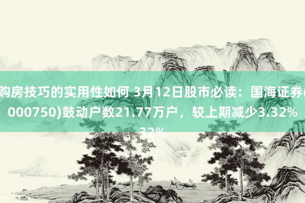 购房技巧的实用性如何 3月12日股市必读：国海证券(000750)鼓动户数21.77万户，较上期减少3.32%